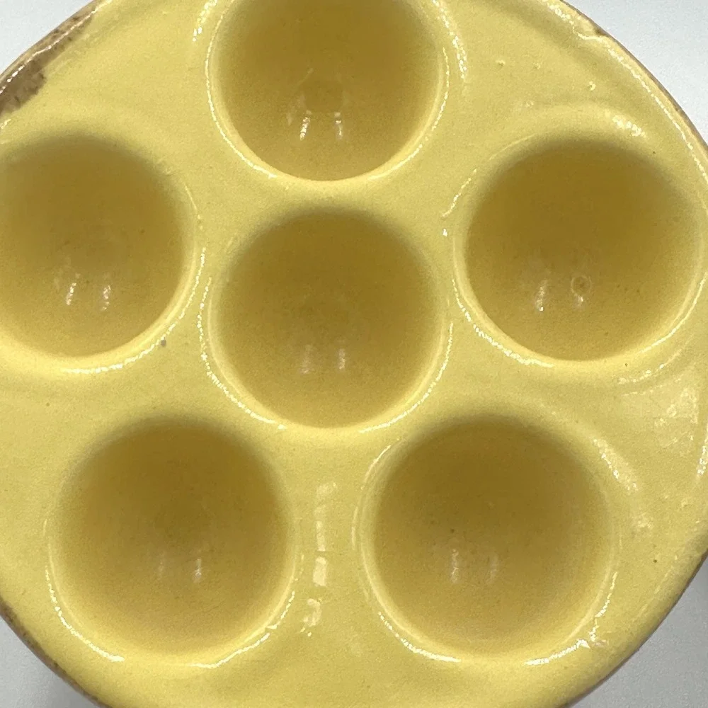 Vintage Modele Depose France Ceramic Escargot Snail Dishes Yellow Brown Set of 2